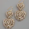 18ct Gold Plated Brass Cubic Zirconia Double Heart Drop Earrings