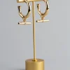 18ct Gold Plated Brass Fob Charm Hoop Earrings