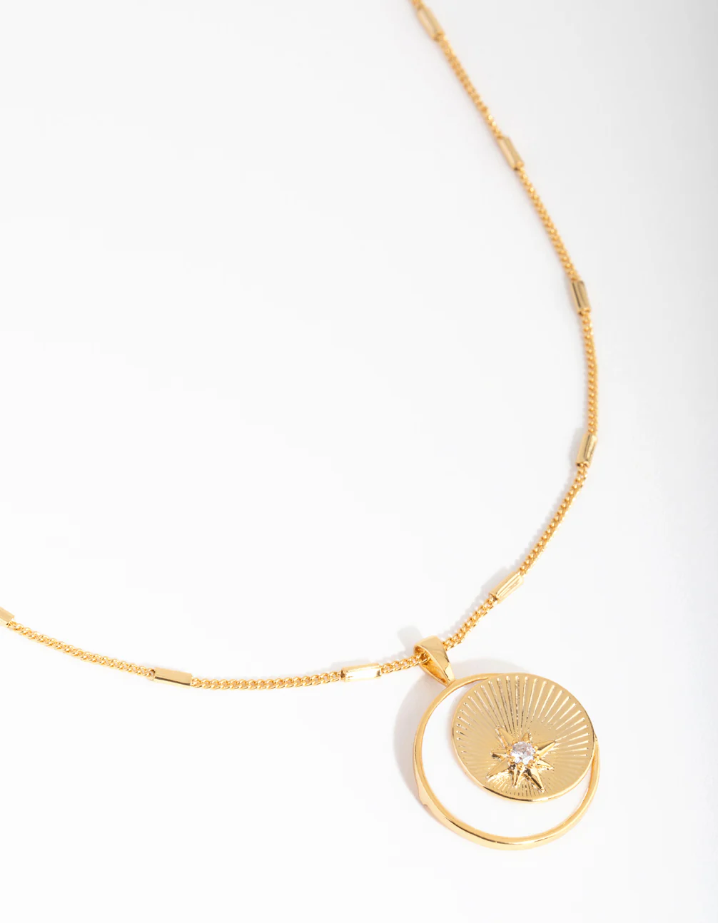 1541-18ct-gold-plated-cubic-zirconia-shell-moon-necklace-1.webp 18ct Gold Plated Cubic Zirconia & Shell Moon Necklace