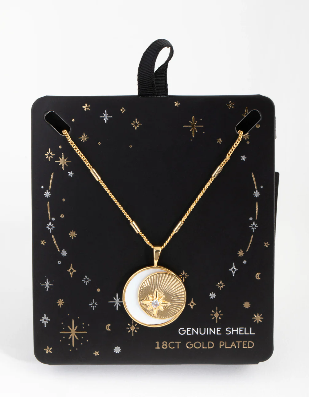 1541-18ct-gold-plated-cubic-zirconia-shell-moon-necklace-3.webp 18ct Gold Plated Cubic Zirconia & Shell Moon Necklace