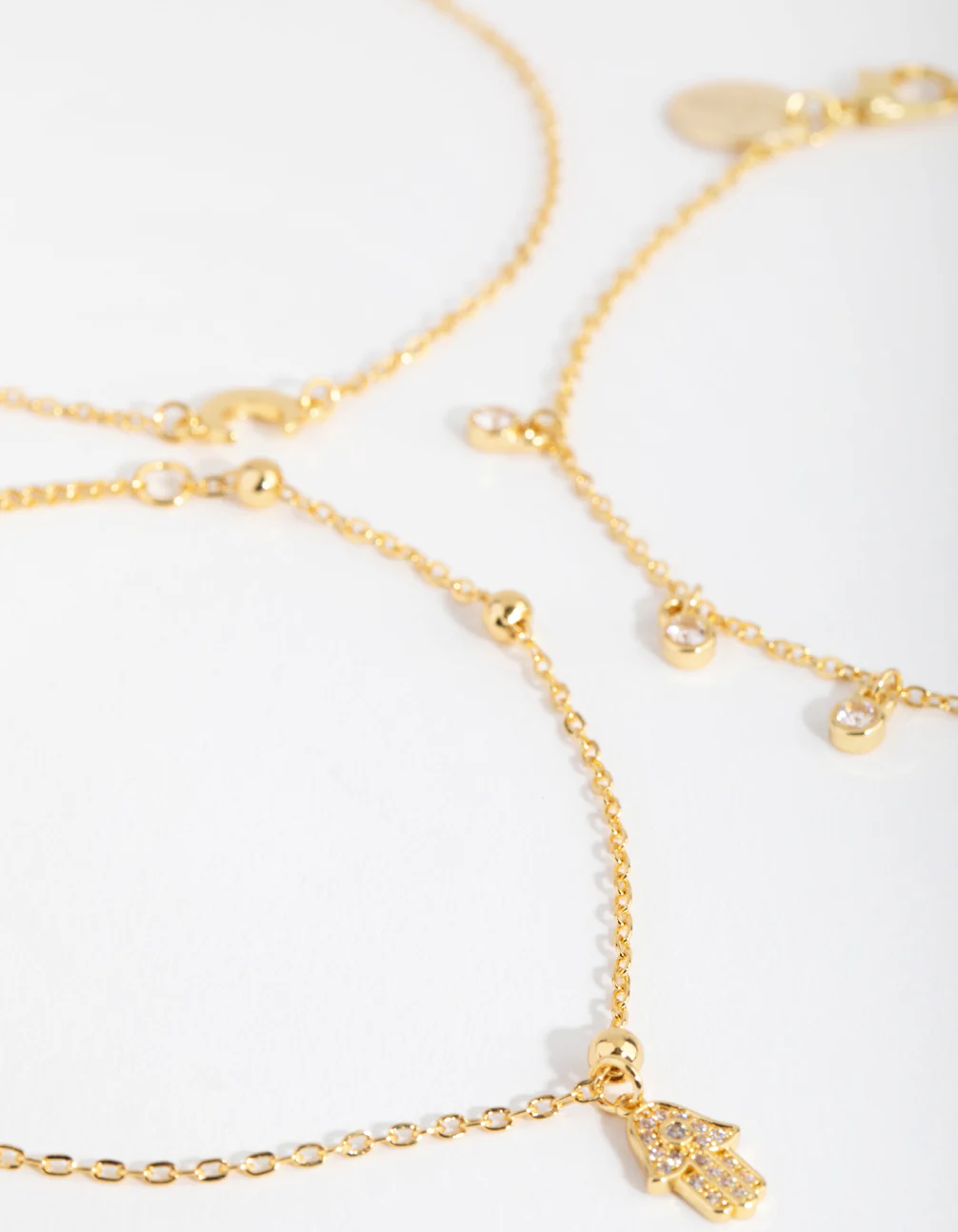 18ct Gold Plated Cubic Zirconia Hamsa & Moon Bracelet Set