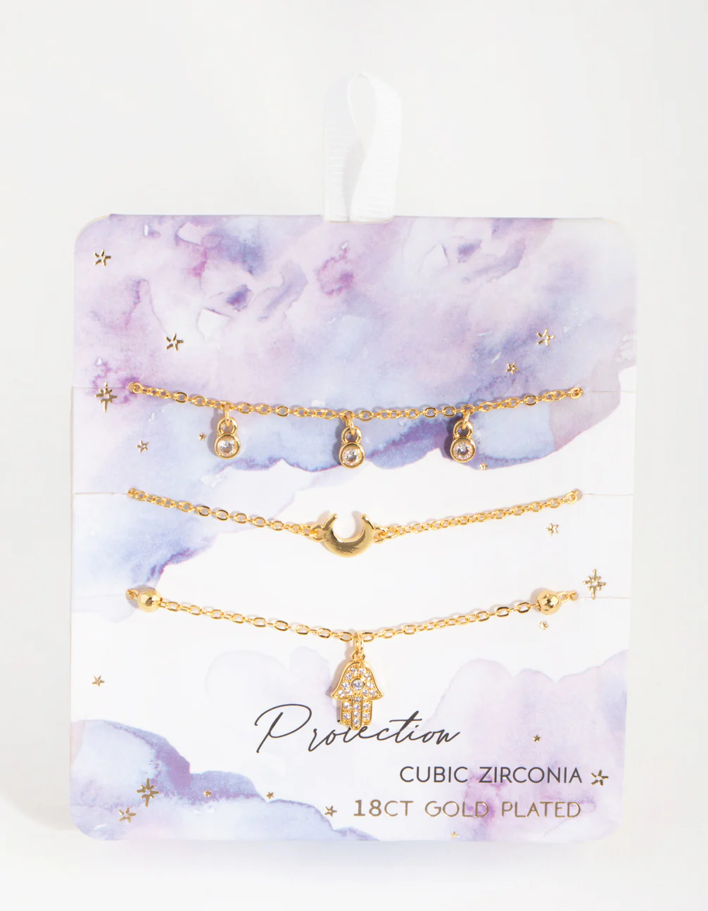 18ct Gold Plated Cubic Zirconia Hamsa & Moon Bracelet Set