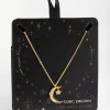 18ct Gold Plated Cubic Zirconia Moon & Star Necklace