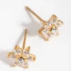 24 Carat Gold Plated Surgical Steel Cubic Zirconia Flower Stud Earrings