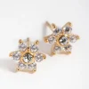 24 Carat Gold Plated Surgical Steel Cubic Zirconia Flower Stud Earrings