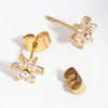 24 Carat Gold Plated Surgical Steel Cubic Zirconia Flower Stud Earrings