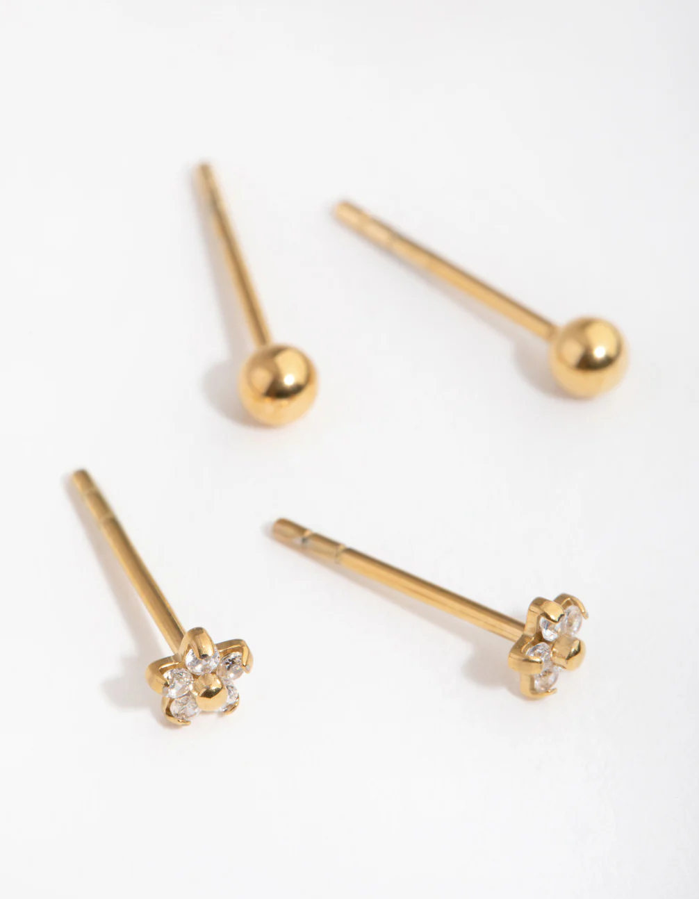 1557-24-carat-gold-plated-surgical-steel-flower-ball-pack-stud-earrings-1.webp 24 Carat Gold Plated Surgical Steel Flower & Ball Pack Stud Earrings
