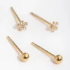 24 Carat Gold Plated Surgical Steel Flower & Ball Pack Stud Earrings
