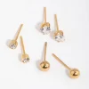 24 Carat Gold Plated Surgical Steel Love Stud Earrings 3-Pack