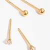 24 Carat Gold Plated Surgical Steel Star & Ball Pack Stud Earrings