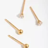 24 Carat Gold Plated Surgical Steel Star & Ball Pack Stud Earrings