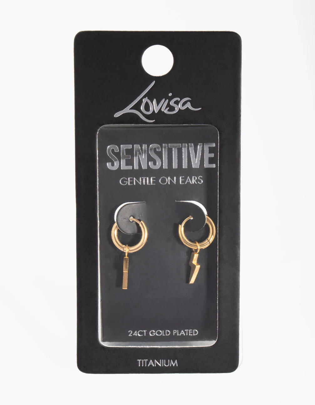 24 Carat Gold Plated Titanium Lightning Huggie Earrings