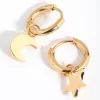24 Carat Gold Plated Titanium Star & Moon Huggie Earrings