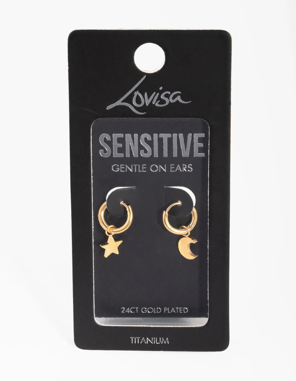 24 Carat Gold Plated Titanium Star & Moon Huggie Earrings