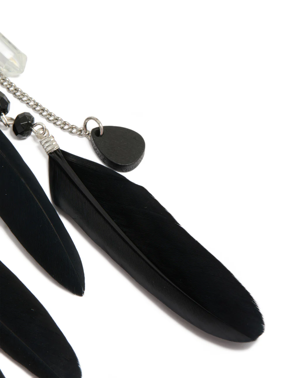 160-antique-silver-black-feather-chain-drop-earrings-3.webp Antique Silver Black Feather & Chain Drop Earrings