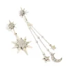 Antique Silver Diamante Asymetrical Star & Moon Drop Earrings