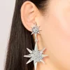 Antique Silver Diamante Asymetrical Star & Moon Drop Earrings