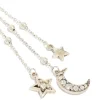 Antique Silver Diamante Asymetrical Star & Moon Drop Earrings