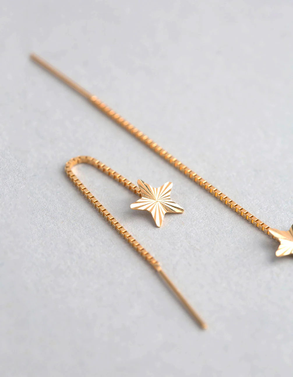 9ct Gold Diamond Cut Star Box Chain Threader Earrings