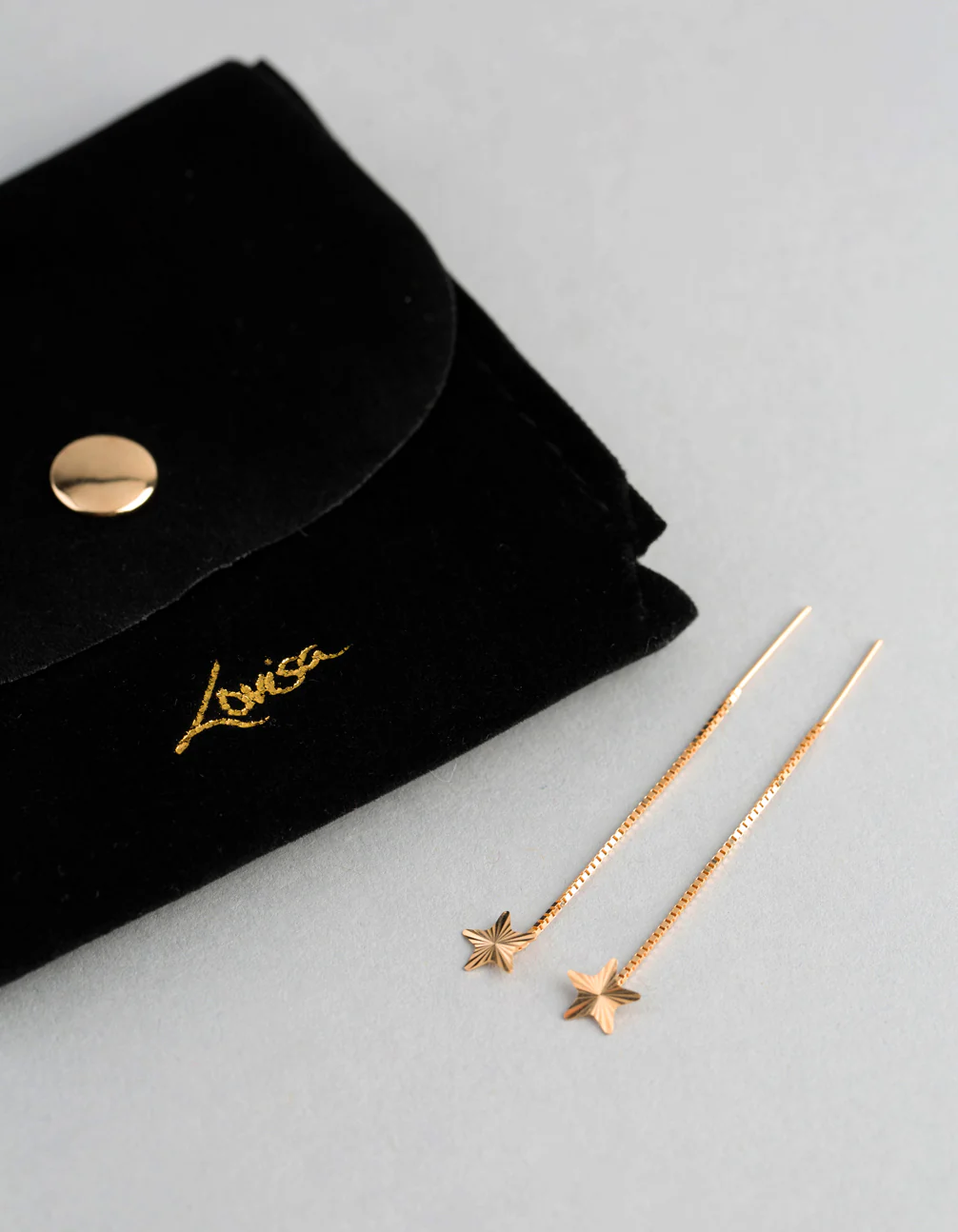 9ct Gold Diamond Cut Star Box Chain Threader Earrings