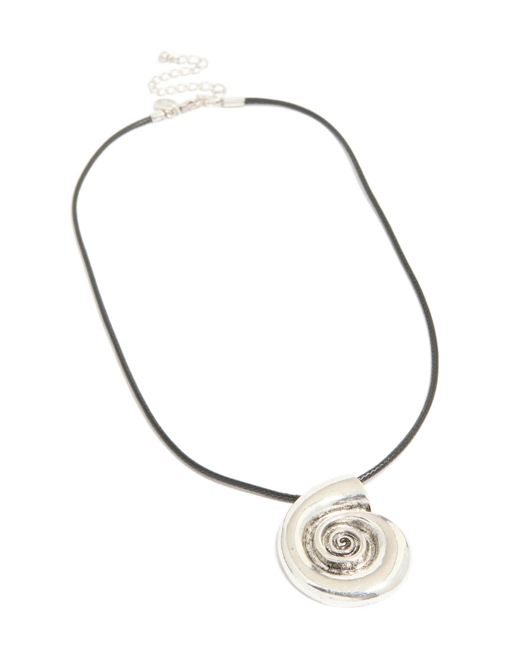 162-antique-silver-swirl-shell-pendant-cord-necklace-4.webp Antique Silver Swirl Shell Pendant Cord Necklace