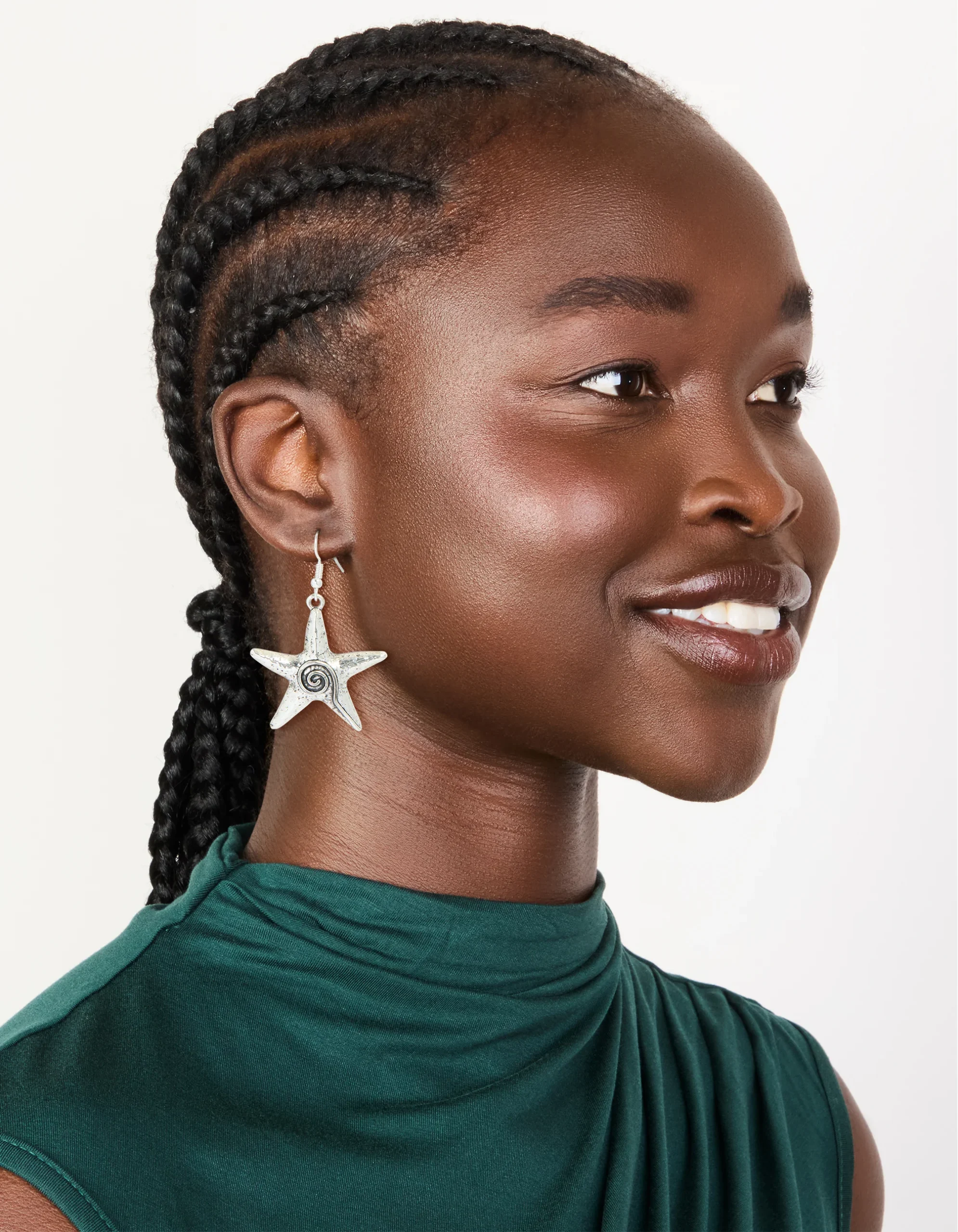 Antique Silver Swirl Starfish Hook Earrings