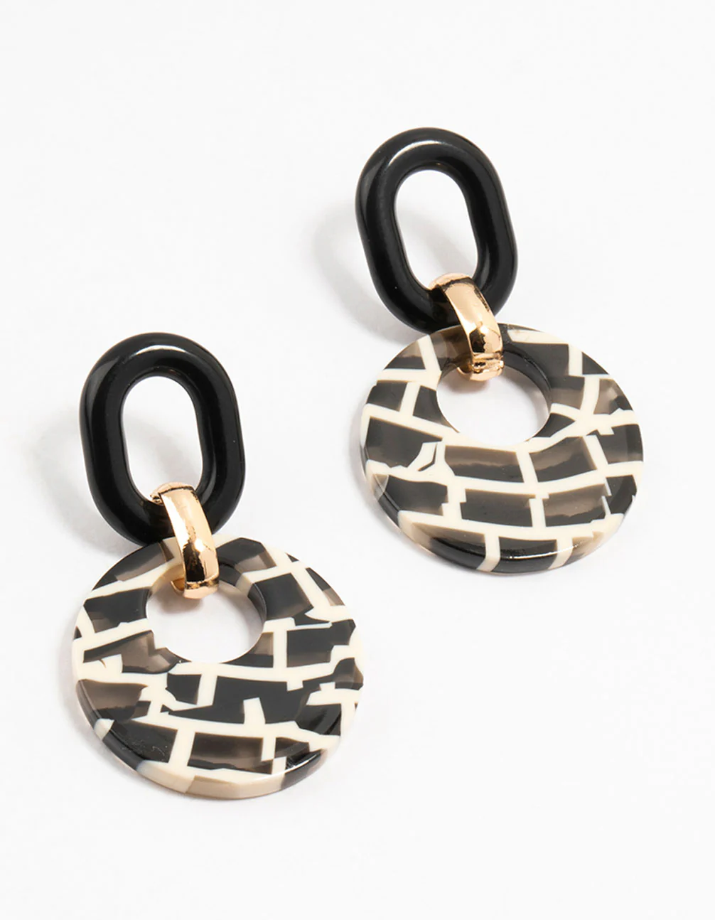 1647-acrylic-black-white-checked-disc-drop-earrings-1.webp Acrylic Black & White Checked Disc Drop Earrings