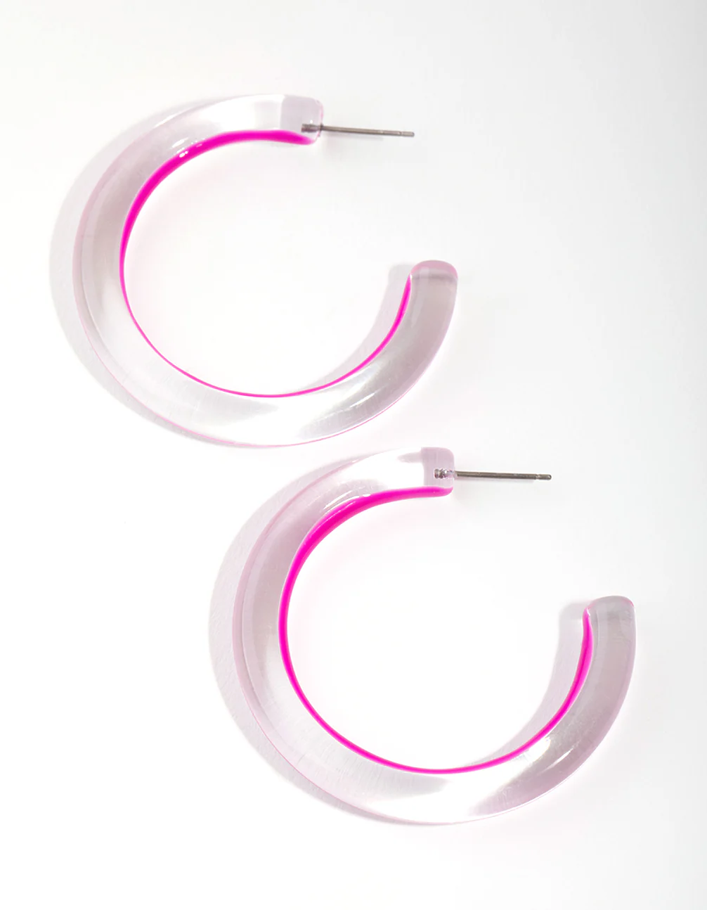 Acrylic Bright Pink Hoop Earrings