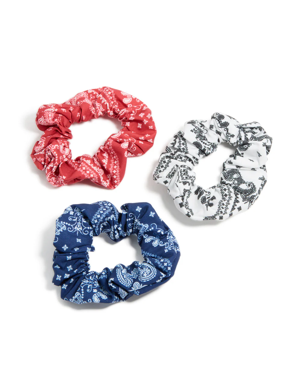 Blue Red & White Paisley Print Fabric Scrunchies 3-Pack