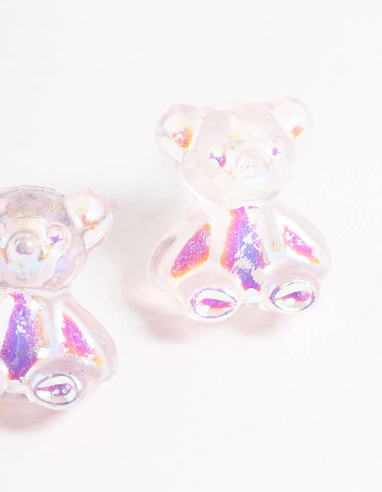 Acrylic Pink Candy Bear Stud Earrings