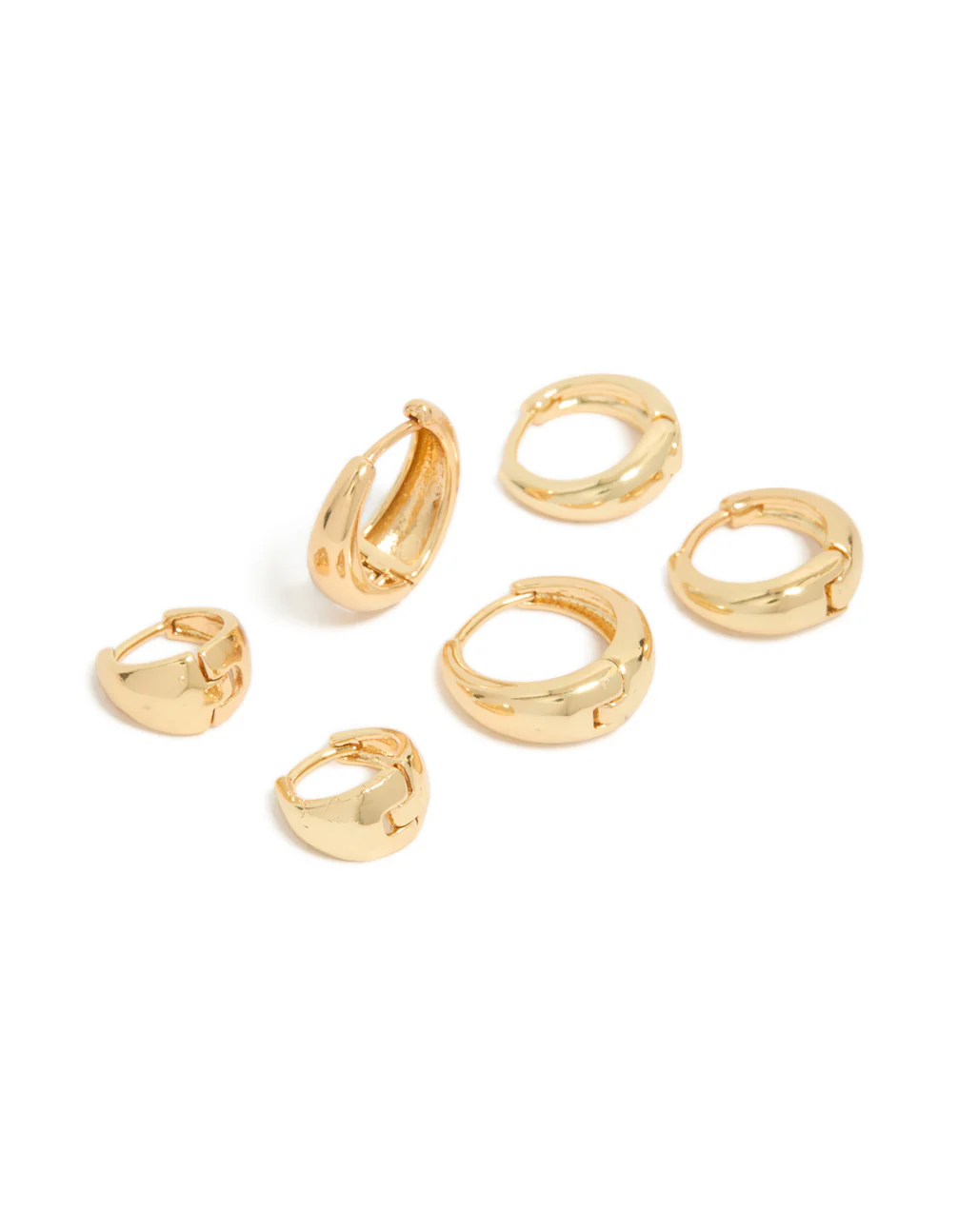 Classic Gold Plated Brass Chunky Hoop Earrings 3-Pack