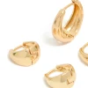 Classic Gold Plated Brass Chunky Hoop Earrings 3-Pack