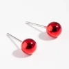 Acrylic Red Festive Ball Stud Earrings
