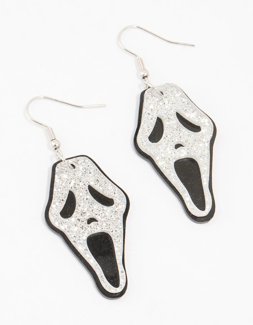 1756-acrylic-silver-black-glitter-ghost-face-drop-earrings-1.webp Acrylic Silver & Black Glitter Ghost Face Drop Earrings