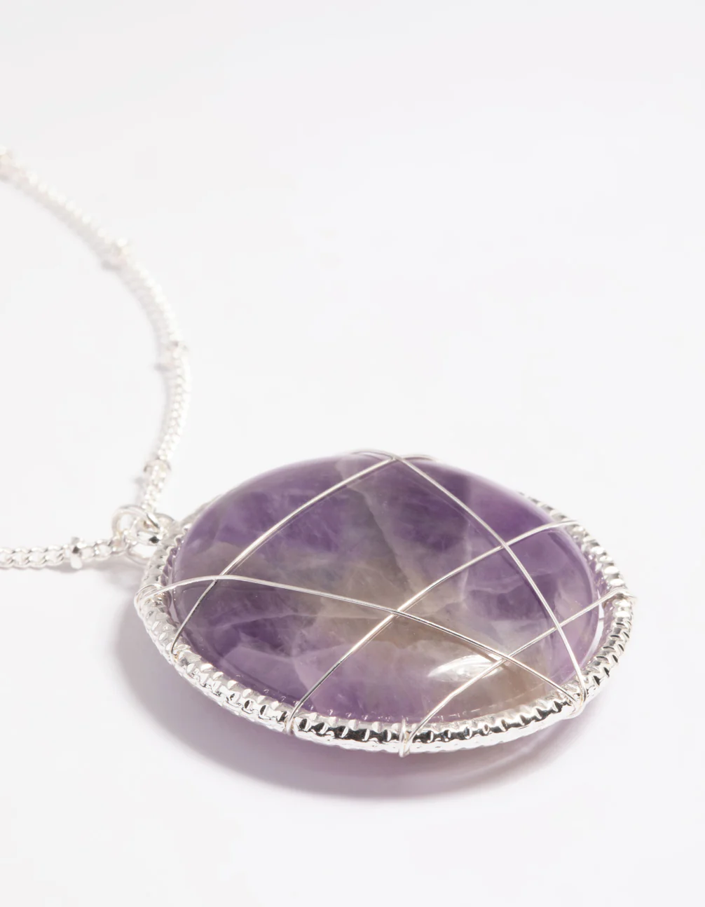 Amethyst Caged Stone Long Necklace