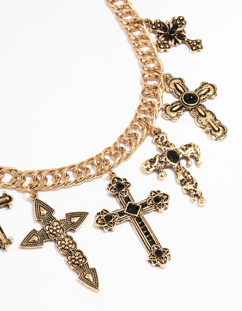 1800-antique-gold-black-metallic-cross-charm-necklace-1.webp Antique Gold Black Metallic Cross Charm Necklace