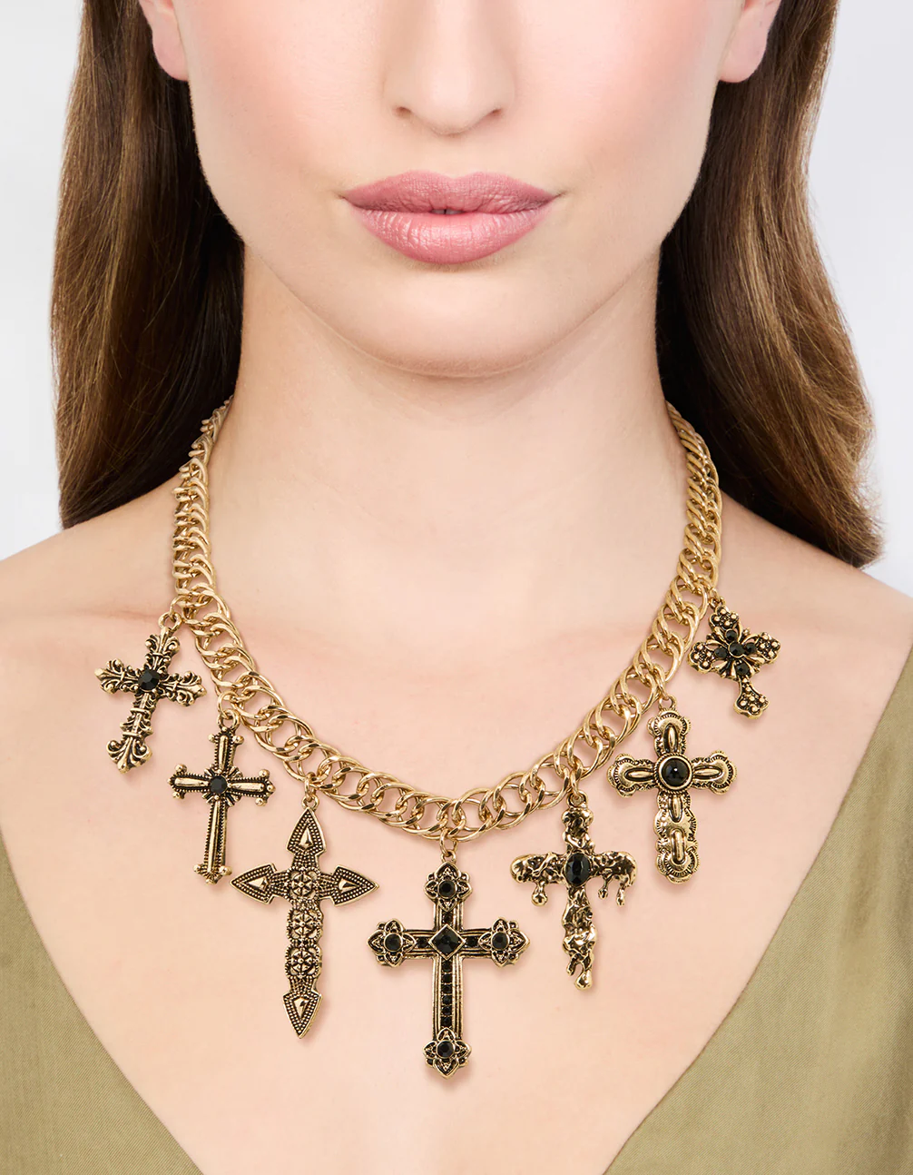 1800-antique-gold-black-metallic-cross-charm-necklace-2.webp Antique Gold Black Metallic Cross Charm Necklace