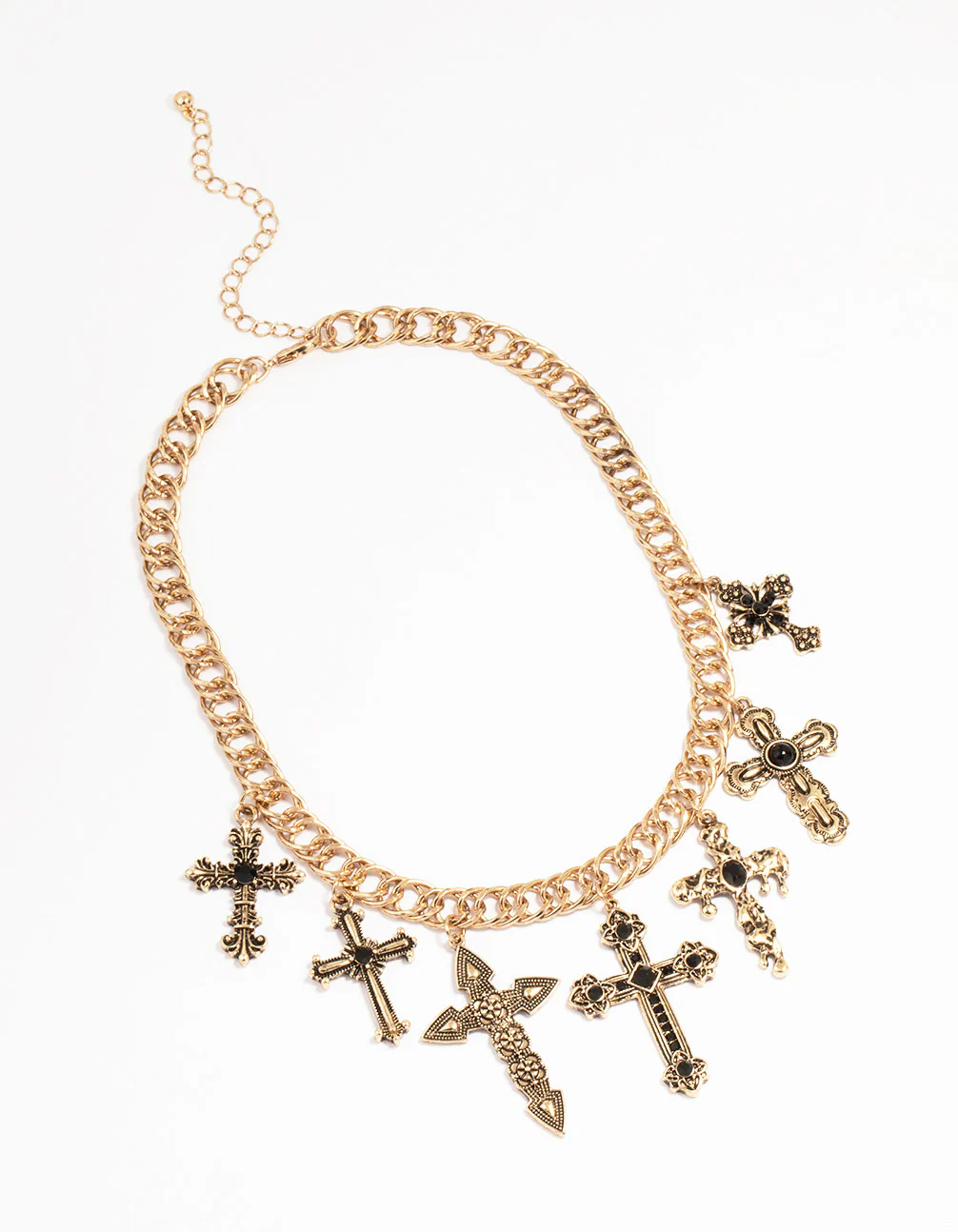 1800-antique-gold-black-metallic-cross-charm-necklace-4.webp Antique Gold Black Metallic Cross Charm Necklace