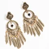 Antique Gold Black Patterned Dreamcatcher Tassel Drop Earrings