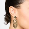 Antique Gold Black Patterned Dreamcatcher Tassel Drop Earrings