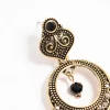 Antique Gold Black Patterned Dreamcatcher Tassel Drop Earrings