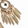 Antique Gold Black Patterned Dreamcatcher Tassel Drop Earrings