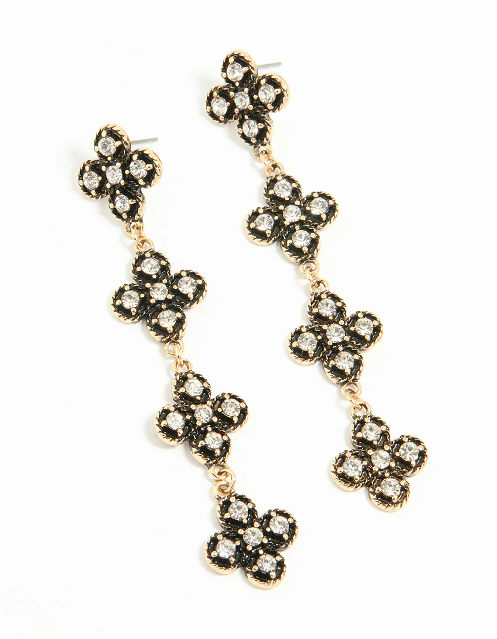 1816-antique-gold-diamante-black-flower-drop-earrings-1.webp Antique Gold Diamante Black Flower Drop Earrings