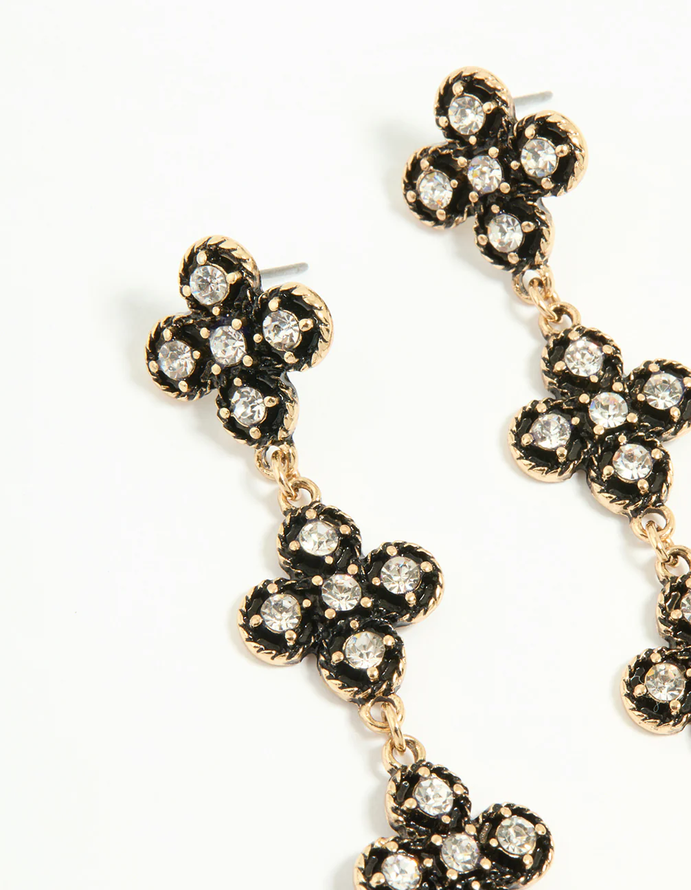 1816-antique-gold-diamante-black-flower-drop-earrings-2.webp Antique Gold Diamante Black Flower Drop Earrings