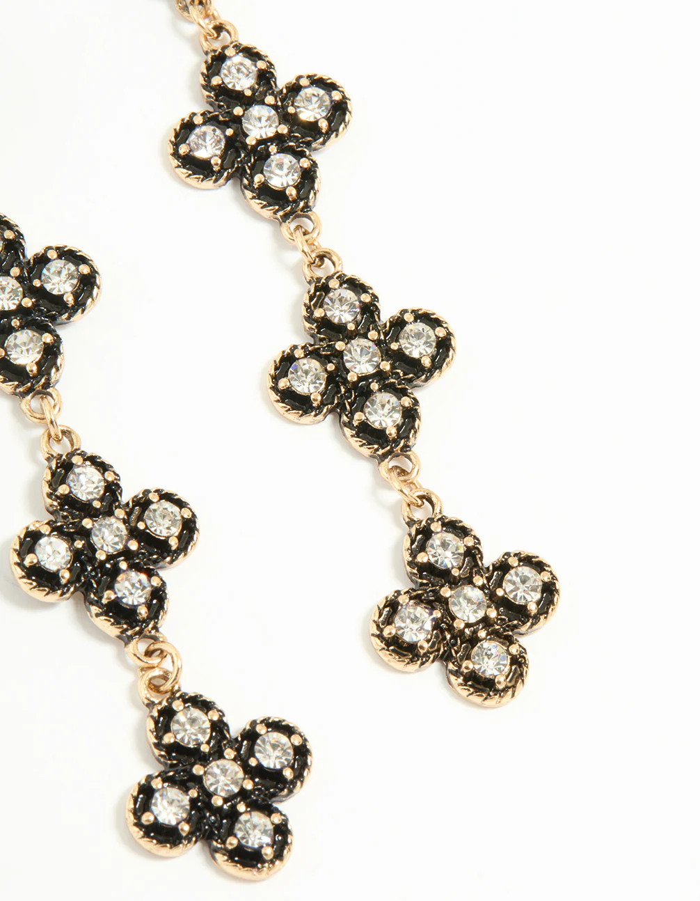 1816-antique-gold-diamante-black-flower-drop-earrings-3.webp Antique Gold Diamante Black Flower Drop Earrings