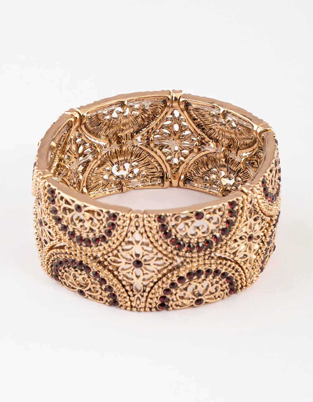 1824-antique-gold-filigree-diamante-mixed-stretch-bracelet-1.webp Antique Gold Filigree Diamante Mixed Stretch Bracelet
