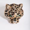 Antique Gold Green Diamante Leopard Ring