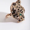 Antique Gold Green Diamante Leopard Ring