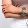 Antique Gold Green Filigree Diamante Stretch Bracelet