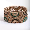 Antique Gold Green Filigree Diamante Stretch Bracelet